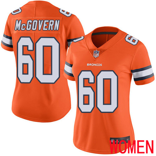 Women Denver Broncos #60 Connor McGovern Limited Orange Rush Vapor Untouchable Football NFL Jersey->women nfl jersey->Women Jersey